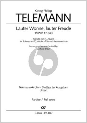 Telemann Lauter Wonne, lauter Freude TWV 1:1040 Soprano (Tenor) -Altblockflöte [Vi.] und Bc (Partitur) (Gerhard Braun)