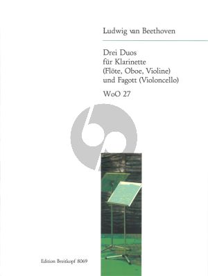 Beethoven 3 Duos WoO 27 (Clar.Bb/C[Fl/Ob/Vi]-Vc[Bsn]) (Score/Parts)