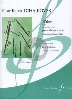 Tchaikovsky Walzer Op. 48 de Serenade pour Cordes 4 Clarinettes (Bb) (Part./Parties) (transcr. Ricardo Cirri)