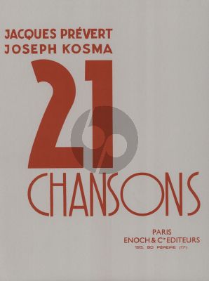 Kosma Prevert 21 Chansons Vol.1 pour Voix et Piano