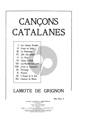 Lamote de Grignon Cancons Catalanes for Voice-Piano