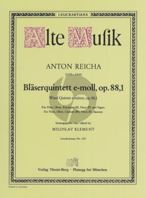 Reicha Quintett e-moll Op. 88 No. 1 Flöte, Oboe, Klarinette (B), Horn (F) und Fagott (Stimmen) (Miloslav Klement)