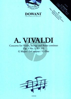 Vivaldi Concerto G-major Op.3 No.3 (RV 310) Violin and Piano (Bk-Cd) (Dowani 3 Tempi Play-Along)