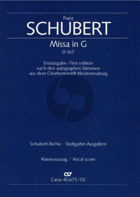 Schubert Messe G-dur D.167 STB Soli, Choir and Orchestra Vocal Score (First Edition Edited by Bernhard Paul)