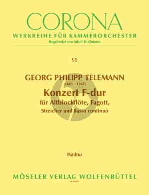 Telemann Konzert F-dur, TWV 52:F1 Alt-Blockflöte und Fagott-Streichorch.-Bc