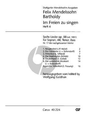 Mendelssohn 6 Lieder Heft 4 Op.88 SATB (Wolfgang Goldhan)