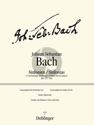 Bach Sinfonien (15 dreistimmige Inventionen) BWV 787-801 Vi.-Va.-Vc. Part./Stimmen (Dmitry Sitkovetsky)