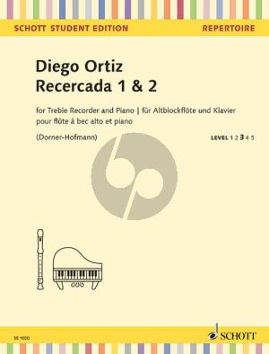 Ortiz Recercada 1 & 2 Treble Recorder and Piano (edited by Maria Dorner-Hofmann)