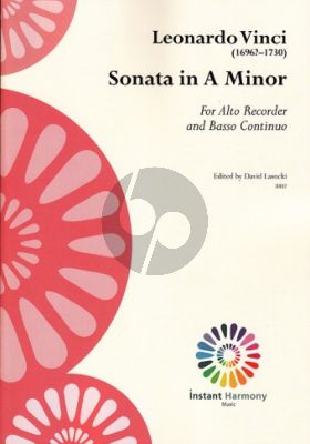 Vinci Sonata a-minor Treble Recorder and Bc (edited by David Lasocki)