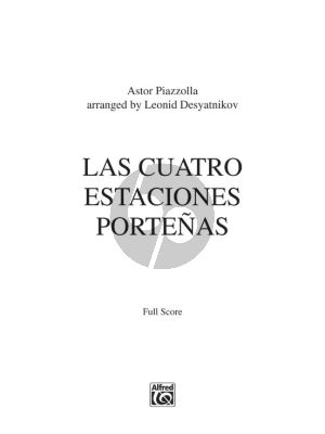 Piazzolla Las Cuatro Estaciones Portenas for Solo Violin and String Orchestra (Full Score)