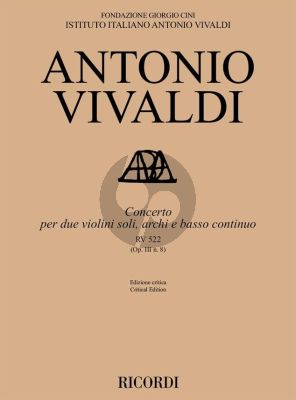 Vivaldi Concerto VIII, RV 522 (Op. III, N. 8) 4 Violins-2 Viola-Cello- Bass and Bc (Score) (Michael Talbot)