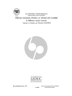 Marais Pieces Faciles Viola da Gamba seule (selected and edited by Elisabeth Matiffa.)