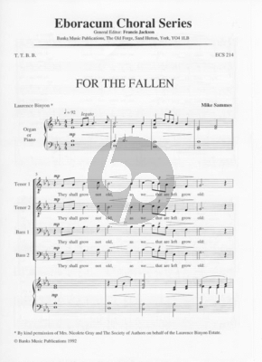 Sammes For the Fallen TTBB and Organ or Piano