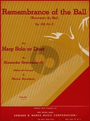 Gretchaninoff Remembrance of the Ball (Souvernir du Bal) Op.168 No.5 Harp Solo or Harp Duet (Edited and Arranged by Marcel Grandjany)