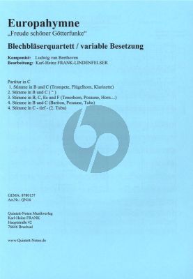 BeetEuropa Hymne Freude schöner Götterfunken fur Variabel Blasensemble (Herausgegeben von Karl-Heinz Frank-Lindenfelser) (Partitur und Stimmen)hoven