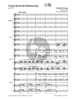 Richard Strauss Traum durch die Dämmerung (Dream in the Twilight) Op.29/1 for Mixed Choir (SATB) a cappella (Arranger: Lukas Haselböck)