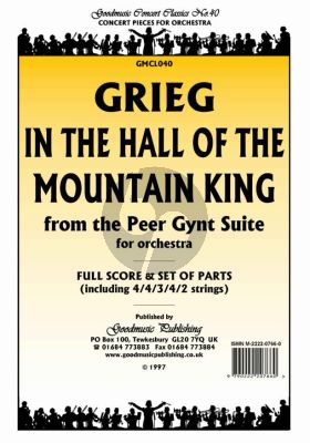 Grieg In the Hall of the Mountain King from the Peer Gynt Suite for Orchestra Score and Parts