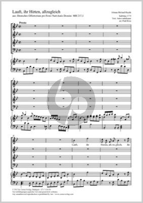 Haydn Lauft, ihr Hirten, allzugleich SATB und Orgel (aus: Deutsches Offertorium pro Festo Nativitatis Domini MH 217,1, 1775) (Bearbeitet von Paul Horn)