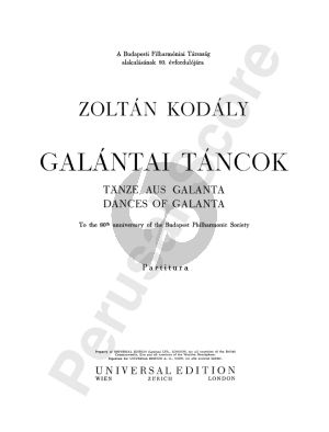 Kodaly Dances from Galanta for Orchestra Full Score Hardcover
