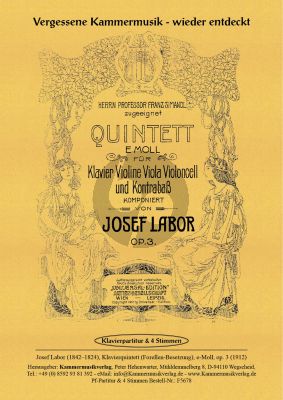 Labor Piano Quintet E minor Op.3 (1912) for Violin, Viola, Violoncello, Double Bass and Piano Score and Parts