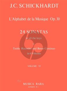 Schickhardt L'Alphabet de La Musique Op.30 - 24 Sonatas Vol.6 No.21-24 Treble Recorder and Bc (Edited by Paul J. Everett)