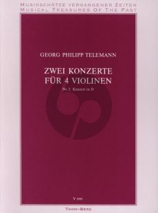 Telemann Konzert No.2 D dur fur 4 Violinen Partur und Stimmen (Herausgeber Walter Upmeyer)