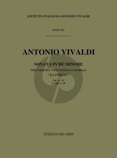 Vivaldi Sonata d-minor F.XIII n.28 RV 63 "La Folia" 2 Violins-Cello and Bc (Score)