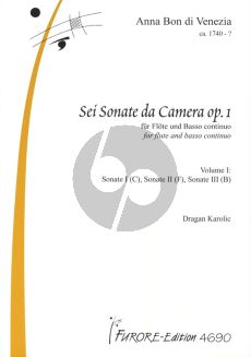 Bon Di Venezia 6 Sonate da Camera Op.1 Vol.1 No.1 - 3 For Flute and Bc (Edited by Dragan Karolic)