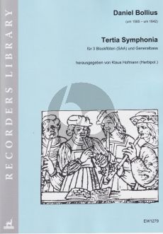 Bollius Tertia Symphonia 3 Blockfloten (SAA) und Bc (Part./Stimmen) (Klaus Hofmann)