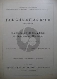 Bach Symphonie B-dur Op.3 / 4 Kammerorchester Partitur (Fritz Kneusslin)