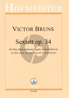 Bruns Sextett Op.34 Flote-Oboe-Klarinette-Fagott-Horn -Klavier Partitur und Stimmen