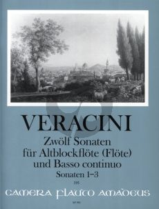 Veracini 12 Sonaten Vol.1 No.1 - 3 Treble Recorder [Flute/Violin]-Bc (edited by Winfried Michel)