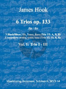 Hook 6 Trios Op.133 Vol.1 (No.1 - 3) 3 Blockfloten (ATB) Partitur
