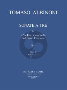 Albinoni 3 Sonatas from Op.1 Vol.3 No. 7 - 9 2 Violins-Violoncello and Bc (Score/Parts) (edited by Martin Lutz)