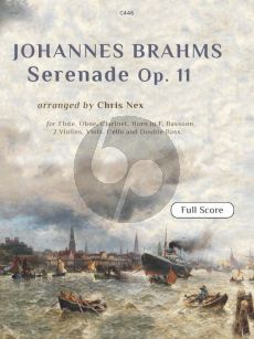 Brahms Serenade No.1 Op.11 in D-Major for Flute, Oboe, Clarinet in B flat & A, Horn in F, Bassoon, 2 Violins, Viola, Violoncello and Double Bass Full Score (Arranged by Chris Nex) (Grade 8)