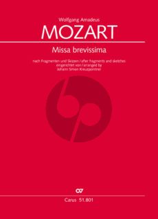 Mozart Missa brevissima nach Fragmenten und Skizzen eingerichtet von Johann Simon Kreuzpointner Soli-Chor-Orchester Partitur