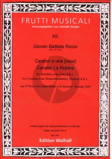 Riccio Canzon a una [Voce] & Canzon la Rubina 1 - 2 Melody Instr. with BC (from Il Terzo Libro Delle Divine Lodi Musicali Venice 1620) (Jolando Scarpa)