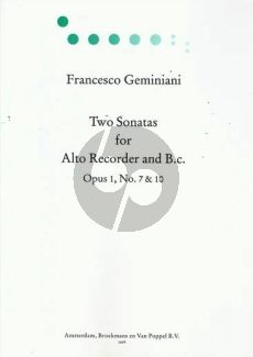 Geminiani 2 Sonatas Op.1 No.7 & 10 Treble Recorder and Bc (edited by Thiemo Wind)