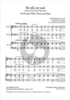 Sibelius Be still my Soul Hymn on a Theme from Finlandia Op.26 Mannerchor TTBB (arranged by Alan Boustead)
