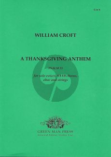 Croft A Thanksgiving Anthem - Rejoyce in the Lord (Psalm 33) Solo Voices-SATB chorus-Oboe and Strings