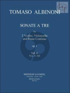 Albinoni 3 Sonatas from Op.1 Vol. 4 No.10 - 12 2 Violins-Violoncello and Bc (Score/Parts) (edited by Martin Lutz)