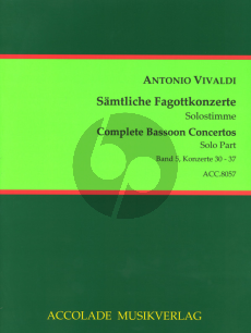 Vivaldi Samtliche Fagottkonzerte - Complete Bassoon Concertos Vol.5 (No.30-37) Urtext Fagott Solo Stimme - Bassoon Solo Part Trevor Cramer/Bodo Koenigsbeck