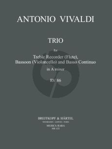 Vivaldi Trio a-minor RV 86 Treble Recorder [Fl.]-Bassoon [Vc.]-Bc) (Score/Parts) (Nikolaus Delius)