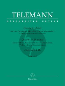 Telemann Quartet d-minor TWV 43:d1 2 Flutes-Treble Rec. [Bassoon/Vc.]Violonc.-Bc (from Tafelmusik II) (Score/Parts) (Hinnenthal)