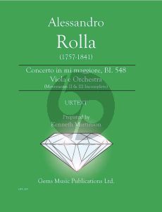 Rolla Concerto in mi maggiore BI. 548 Viola e Orchestra Score - Parts (movements II & III incompleto) (Prepared by Kenneth Martinson)