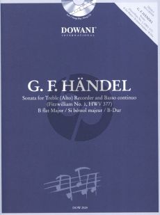 Handel Sonate B-flat major HWV 377 (Fitzwilliam No.1) Treble Recorder and Bc (Bk-Cd) (Dowani 3 Tempi Play-Along)