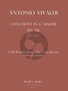 Vivaldi Concerto G-major RV 101 Treble Rec.-Oboe-Vi.- Bassoon-Bc (Score/Parts) (Block-Lasocki)