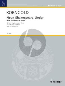 Korngold 9 Shakespeare Lieder Op.29 & Op.31 (Med.-High)