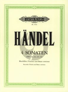 Handel 4 Sonaten - HWV 360 - 362 - 365 - 369 fur Altblockflöte [oder Violine] und Bc (Herausgeber Waldemar Woehl)