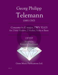 Telemann Concerto in G major TWV 52:G3 for 2 Solo Violette - 2 Violini - Viola et Basse Score - Parts (Prepared and Edited by Kenneth Martinson) (Urtext)